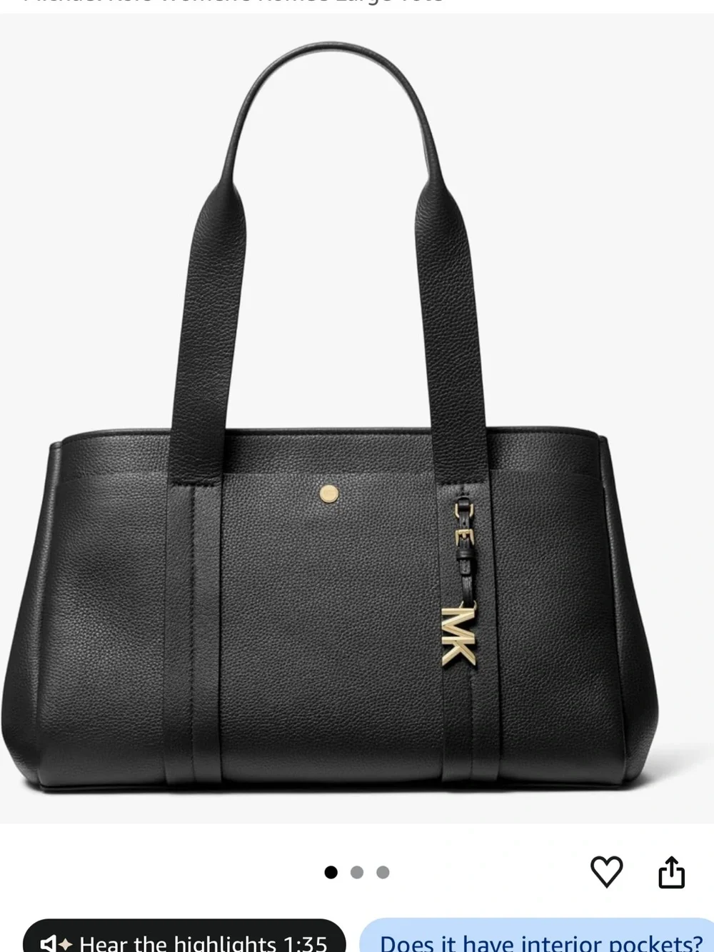 Michael Kors Black Pebble Leather Tote with Gold MK Charm